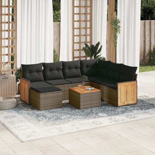 Set Divano da Giardino 8 pz con Cuscini Grigio in Polyrattan | homemem39