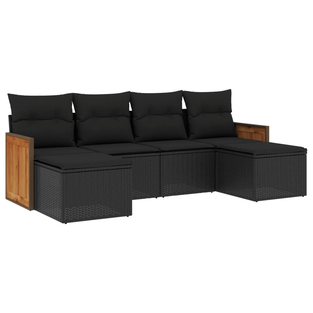 Set Divano da Giardino 6 pz con Cuscini Nero in Polyrattan - homemem39