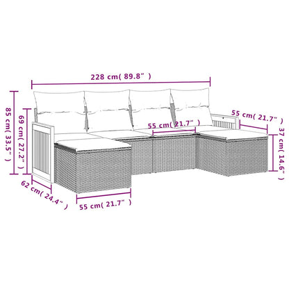 Set Divano da Giardino 6 pz con Cuscini Nero in Polyrattan | homemem39