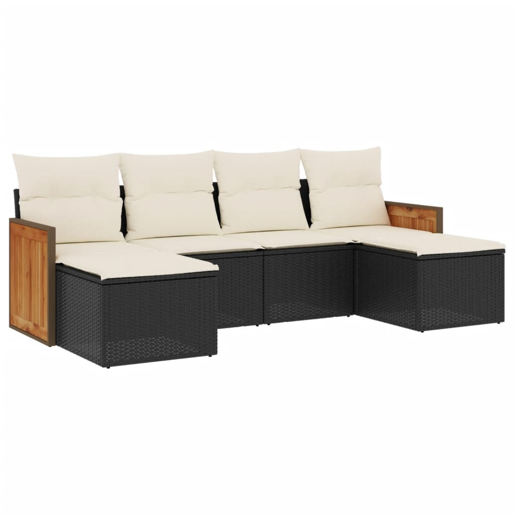 Set Divano da Giardino 6 pz con Cuscini Nero in Polyrattan | homemem39