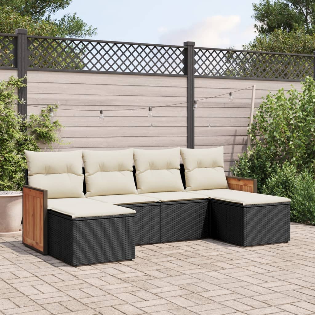 Set Divano da Giardino 6 pz con Cuscini Nero in Polyrattan - homemem39