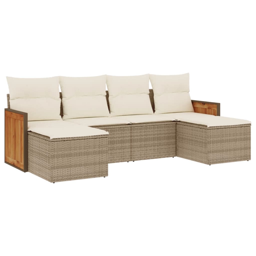 Set Divano da Giardino 6 pz con Cuscini Beige in Polyrattan - homemem39