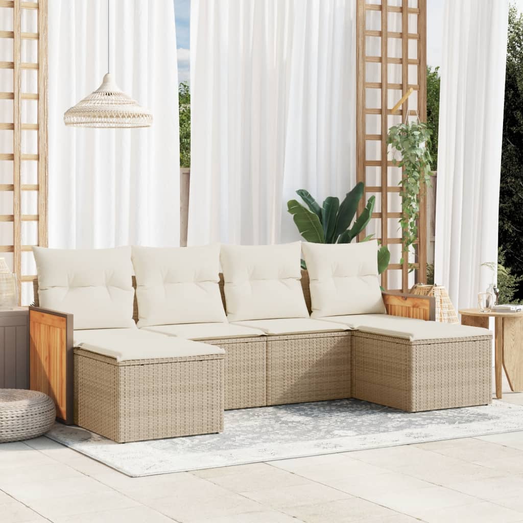 Set Divano da Giardino 6 pz con Cuscini Beige in Polyrattan - homemem39