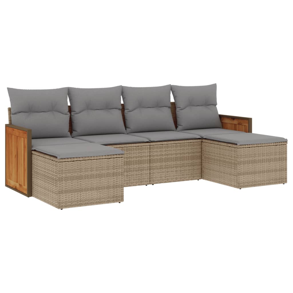 Set Divano da Giardino 6 pz con Cuscini Beige in Polyrattan - homemem39