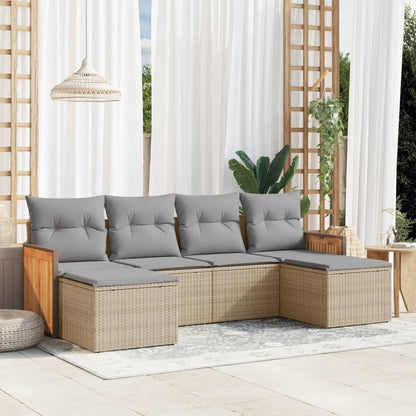 Set Divano da Giardino 6 pz con Cuscini Beige in Polyrattan - homemem39