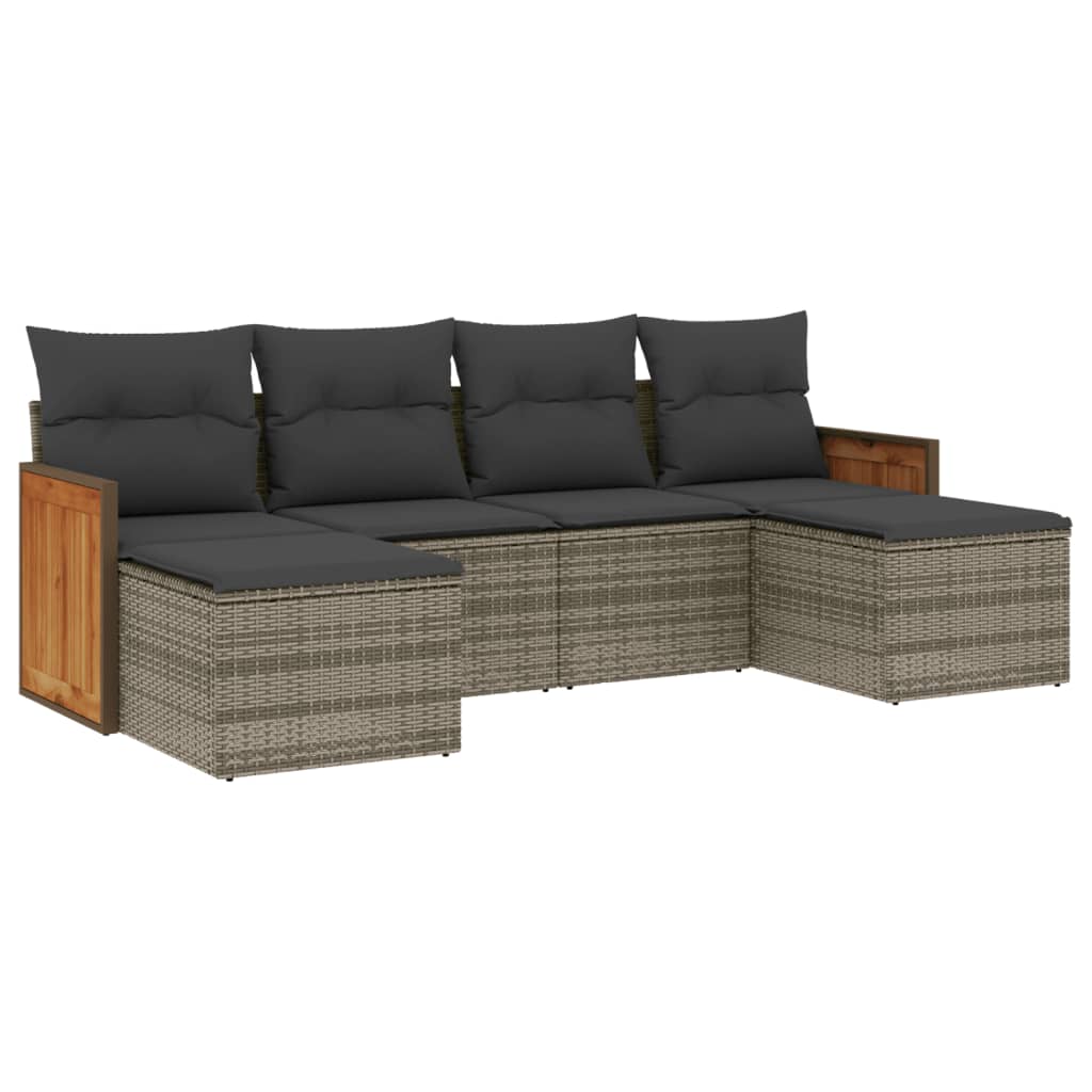 Set Divano da Giardino 6 pz con Cuscini Grigio in Polyrattan | homemem39