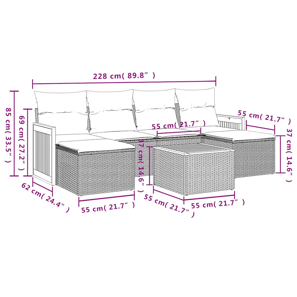 Set Divani da Giardino con Cuscini 7pz Nero Polyrattan | homemem39
