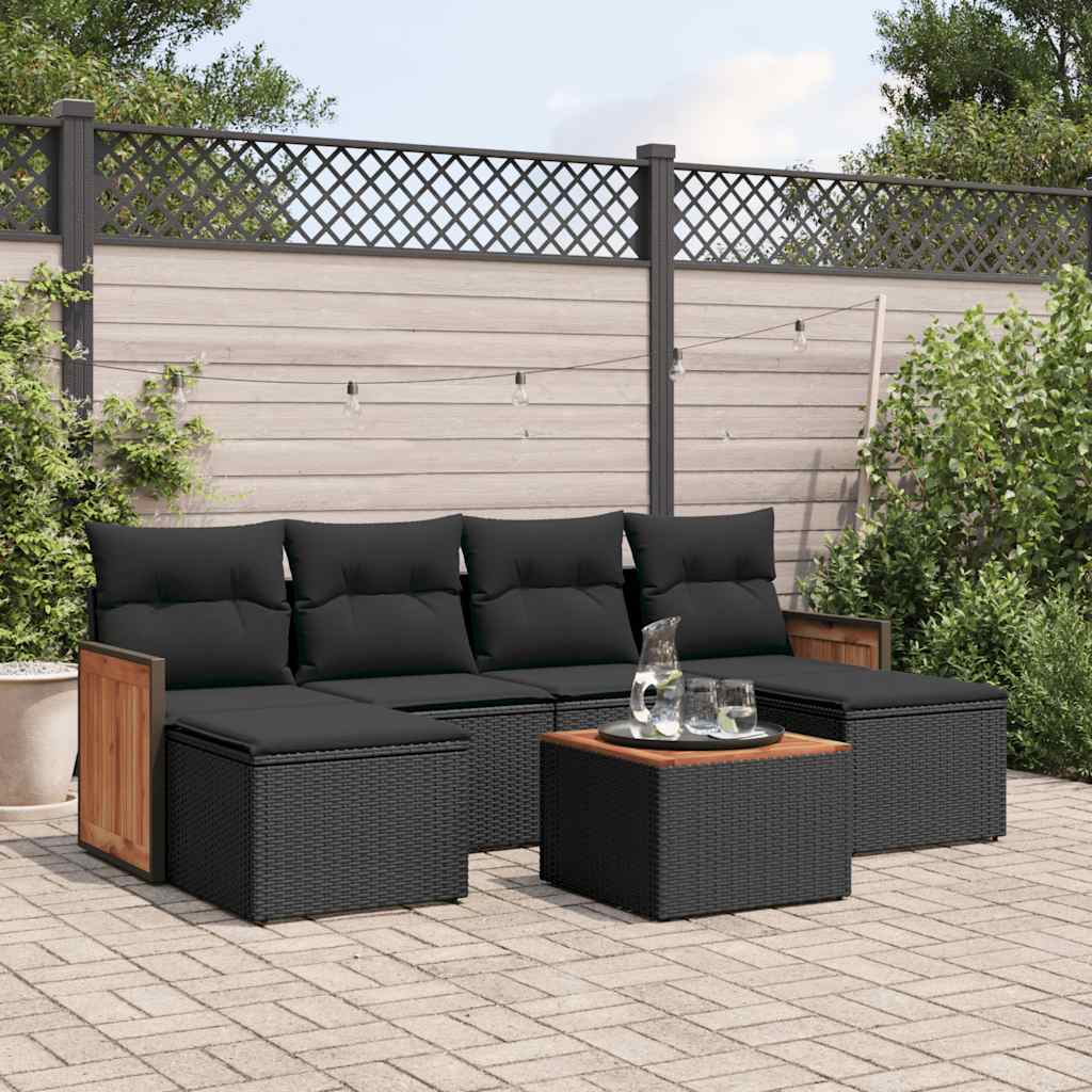 Set Divani da Giardino con Cuscini 7pz Nero Polyrattan | homemem39