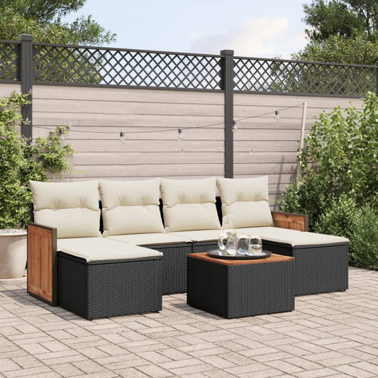 Set Divani da Giardino con Cuscini 7pz Nero Polyrattan - homemem39