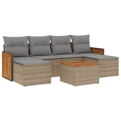 Set Divani da Giardino 7 pz con Cuscini Beige in Polyrattan - homemem39