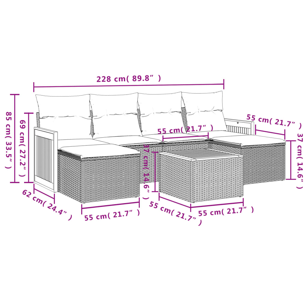 Set Divani da Giardino 7 pz con Cuscini Beige in Polyrattan | homemem39