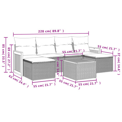 Set Divani da Giardino 7 pz con Cuscini Beige in Polyrattan | homemem39
