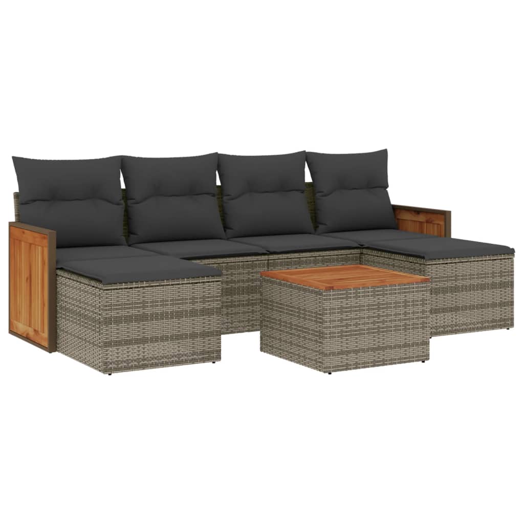 Set Divani da Giardino 7 pz con Cuscini Grigio in Polyrattan - homemem39