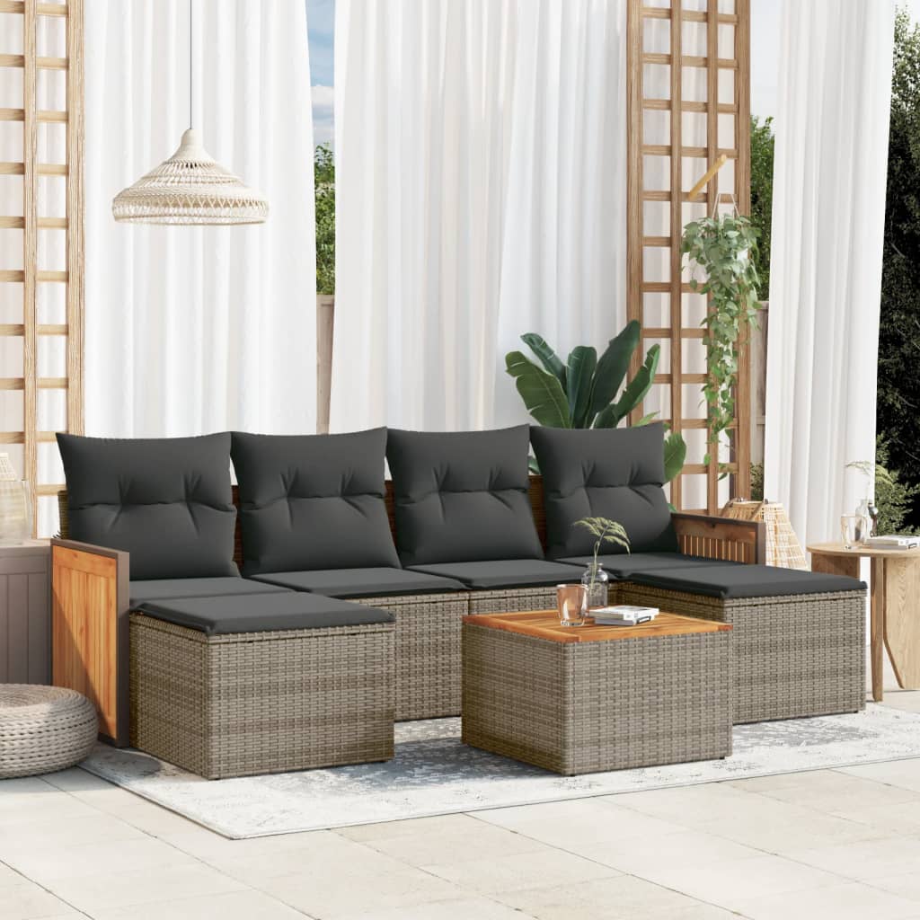 Set Divani da Giardino 7 pz con Cuscini Grigio in Polyrattan | homemem39