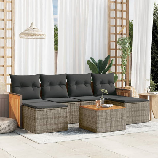 Set Divani da Giardino 7 pz con Cuscini Grigio in Polyrattan | homemem39