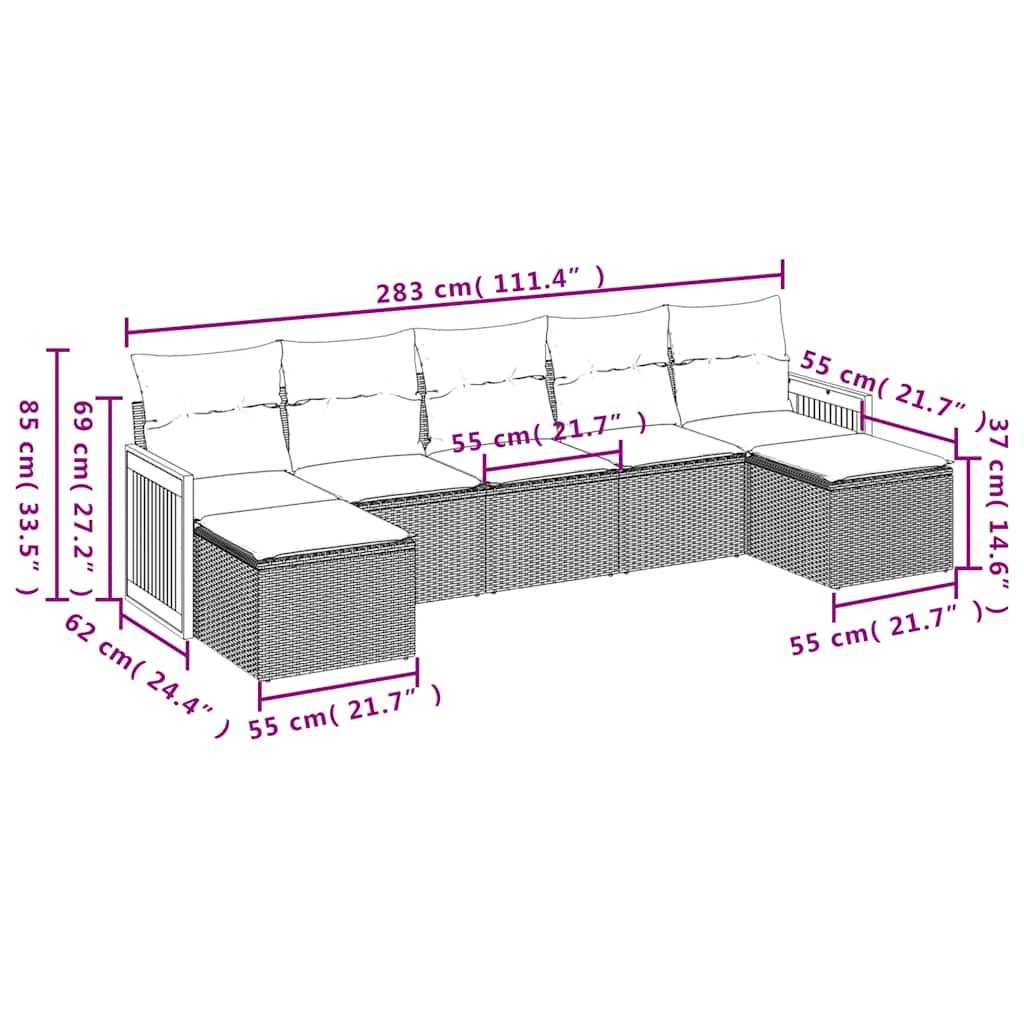 Set Divani da Giardino con Cuscini 7pz Nero Polyrattan | homemem39