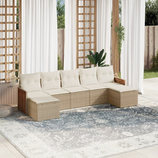Set Divani da Giardino 7 pz con Cuscini Beige in Polyrattan - homemem39