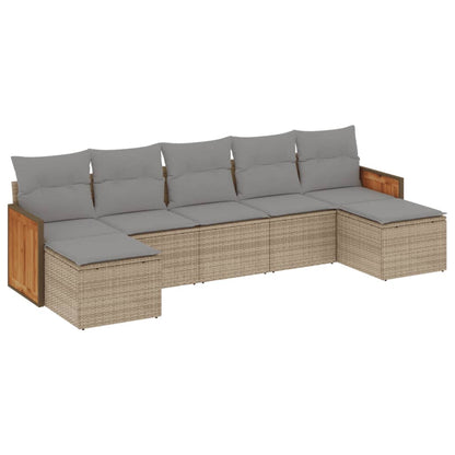 Set Divani da Giardino 7 pz con Cuscini Beige in Polyrattan | homemem39