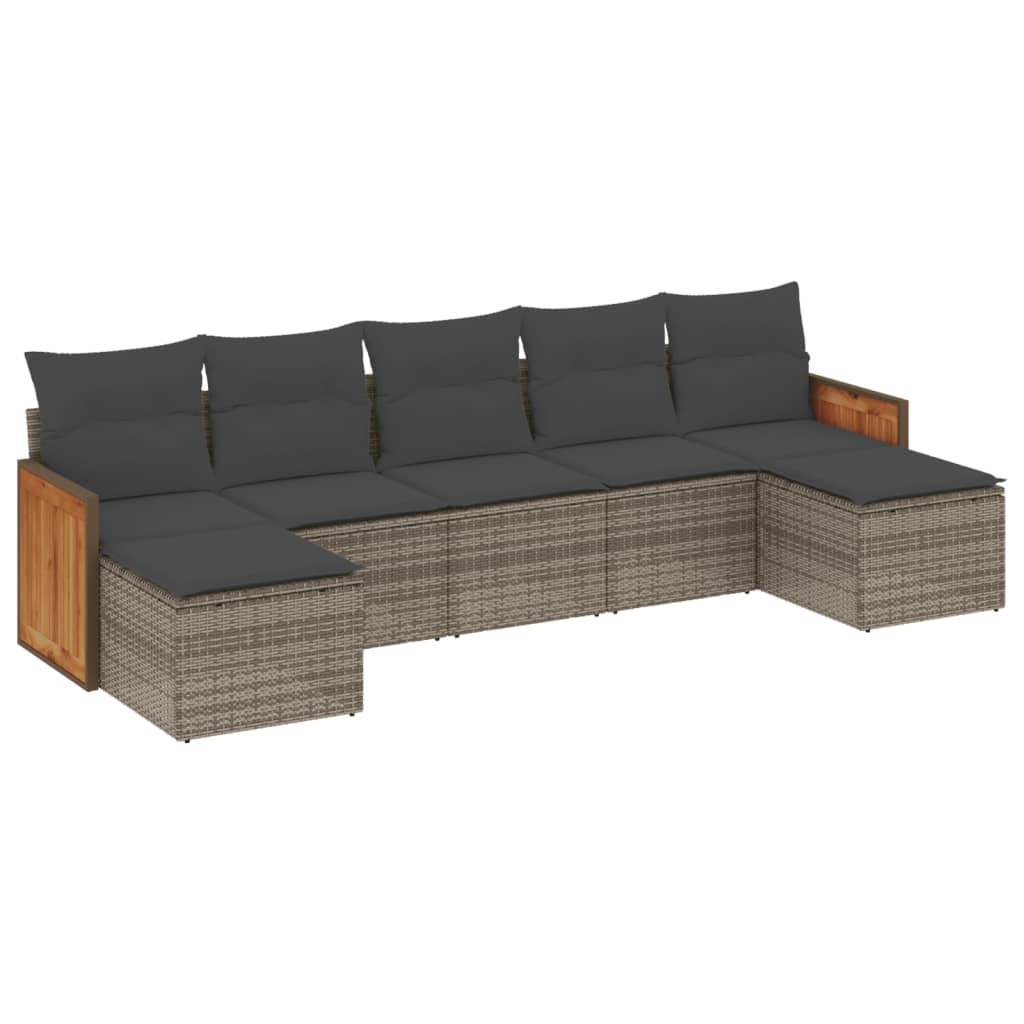 Set Divani da Giardino 7 pz con Cuscini Grigio in Polyrattan | homemem39