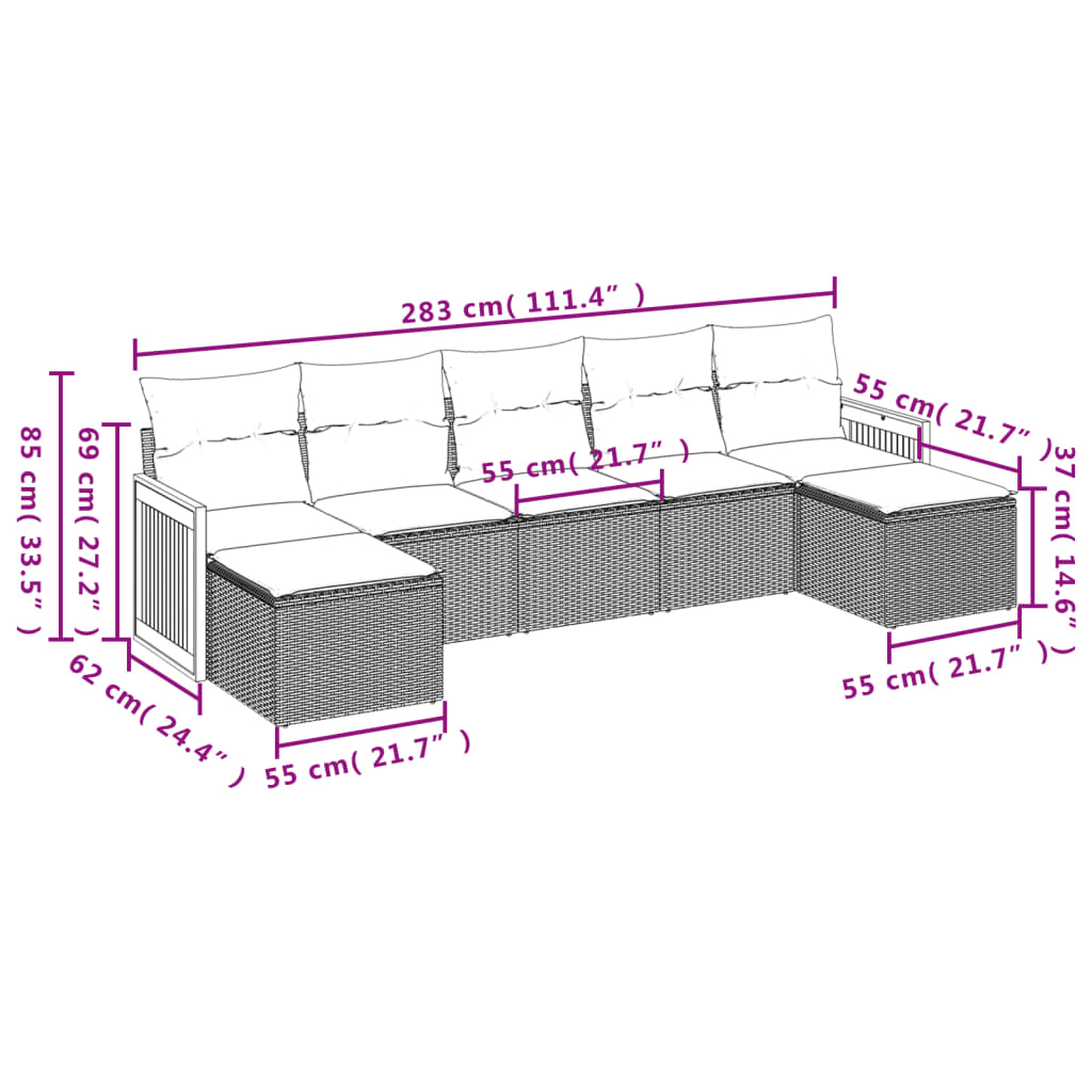 Set Divani da Giardino 7 pz con Cuscini Grigio in Polyrattan | homemem39