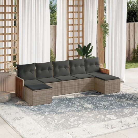 Set Divani da Giardino 7 pz con Cuscini Grigio in Polyrattan | homemem39