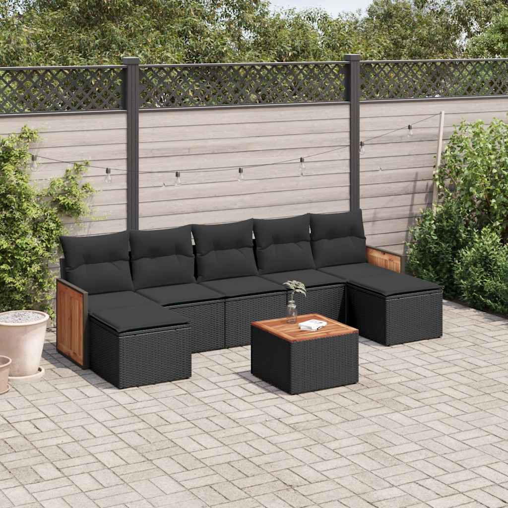 Set Divani da Giardino con Cuscini 8 pz Nero in Polyrattan | homemem39
