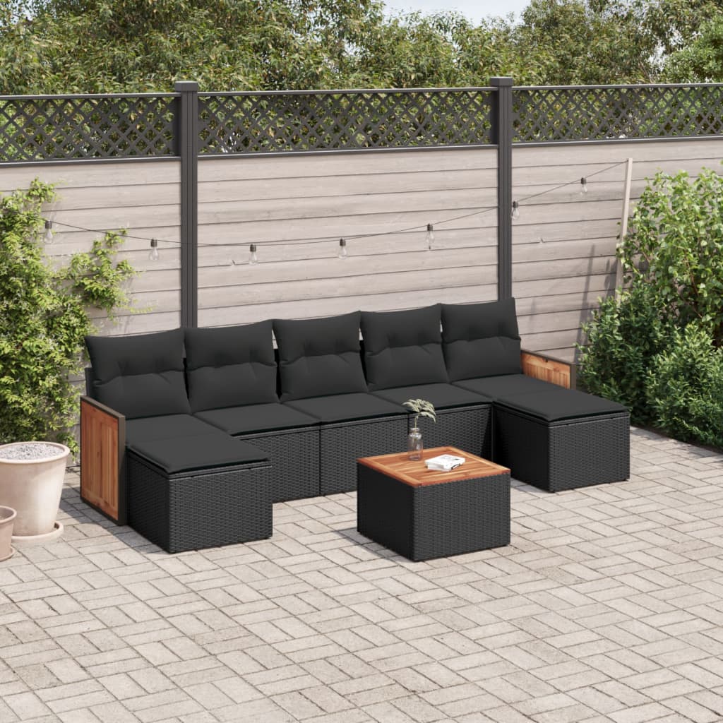 Set Divani da Giardino con Cuscini 8 pz Nero in Polyrattan - homemem39