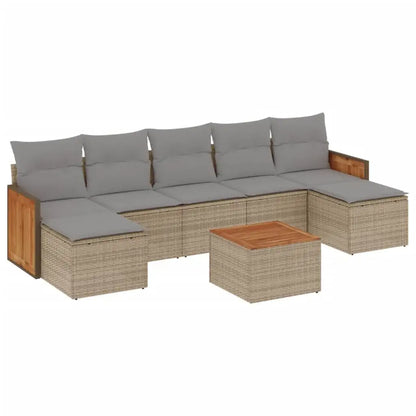 Set Divano da Giardino 8 pz con Cuscini Beige in Polyrattan - homemem39