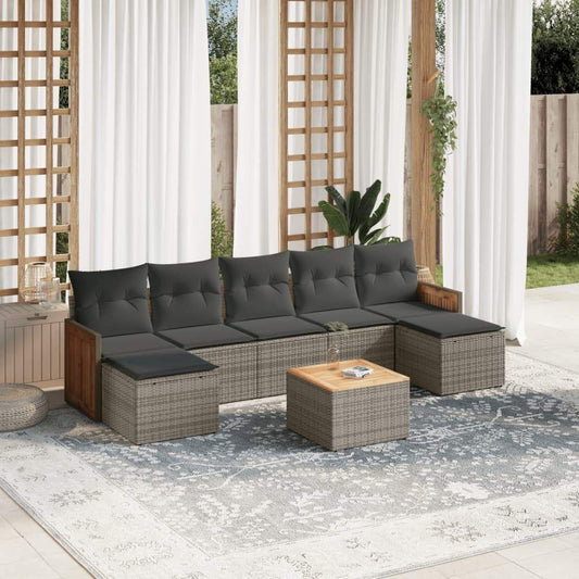 Set Divano da Giardino 8 pz con Cuscini Grigio in Polyrattan - homemem39