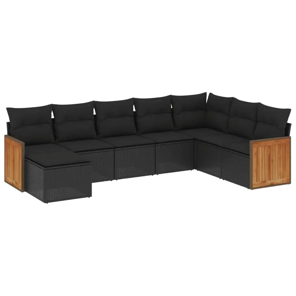 Set Divani da Giardino con Cuscini 8 pz Nero in Polyrattan - homemem39