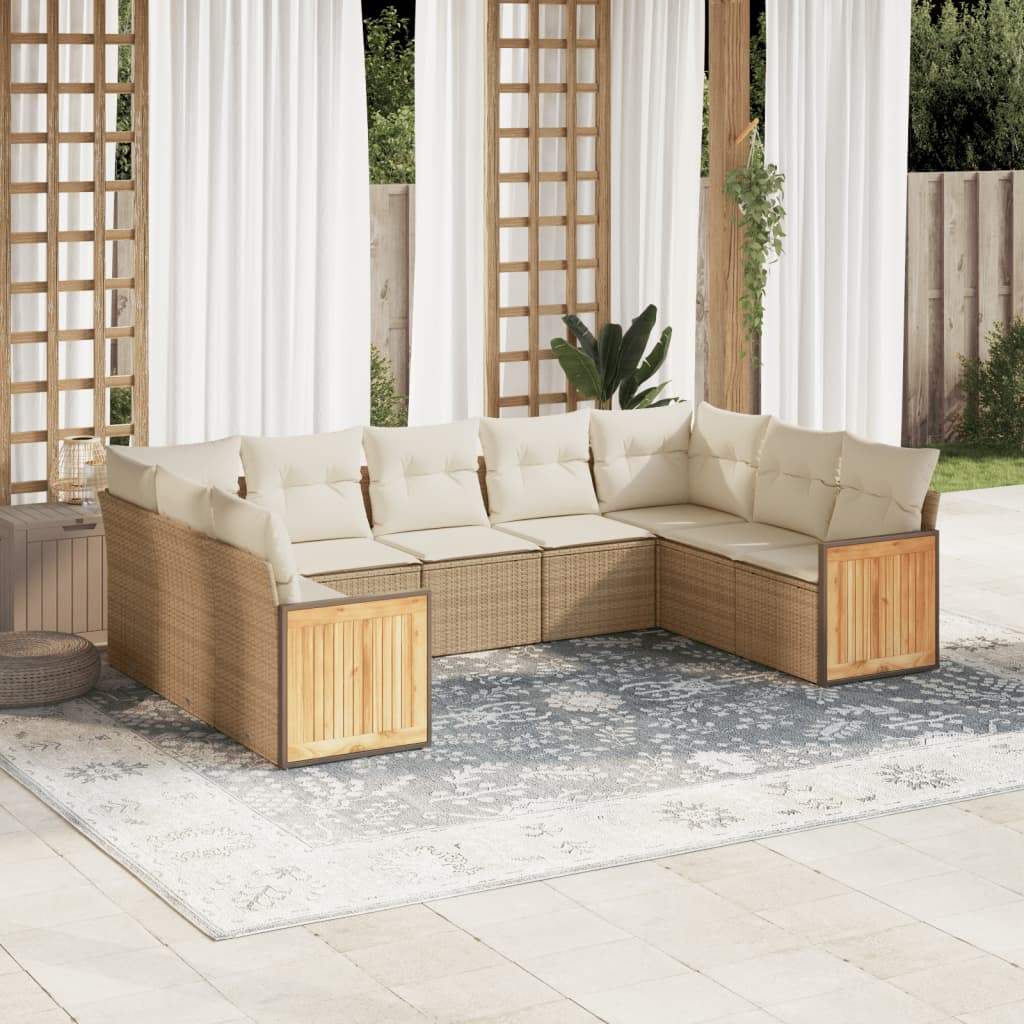 Set Divano da Giardino 8 pz con Cuscini Beige in Polyrattan - homemem39