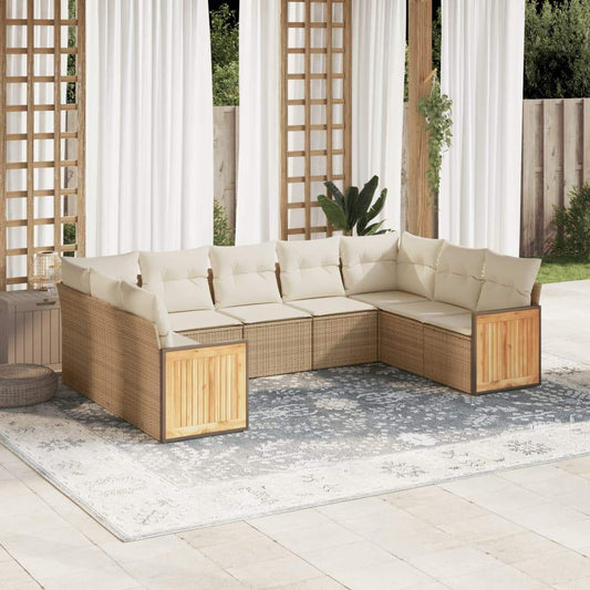 Set Divano da Giardino 8 pz con Cuscini Beige in Polyrattan - homemem39