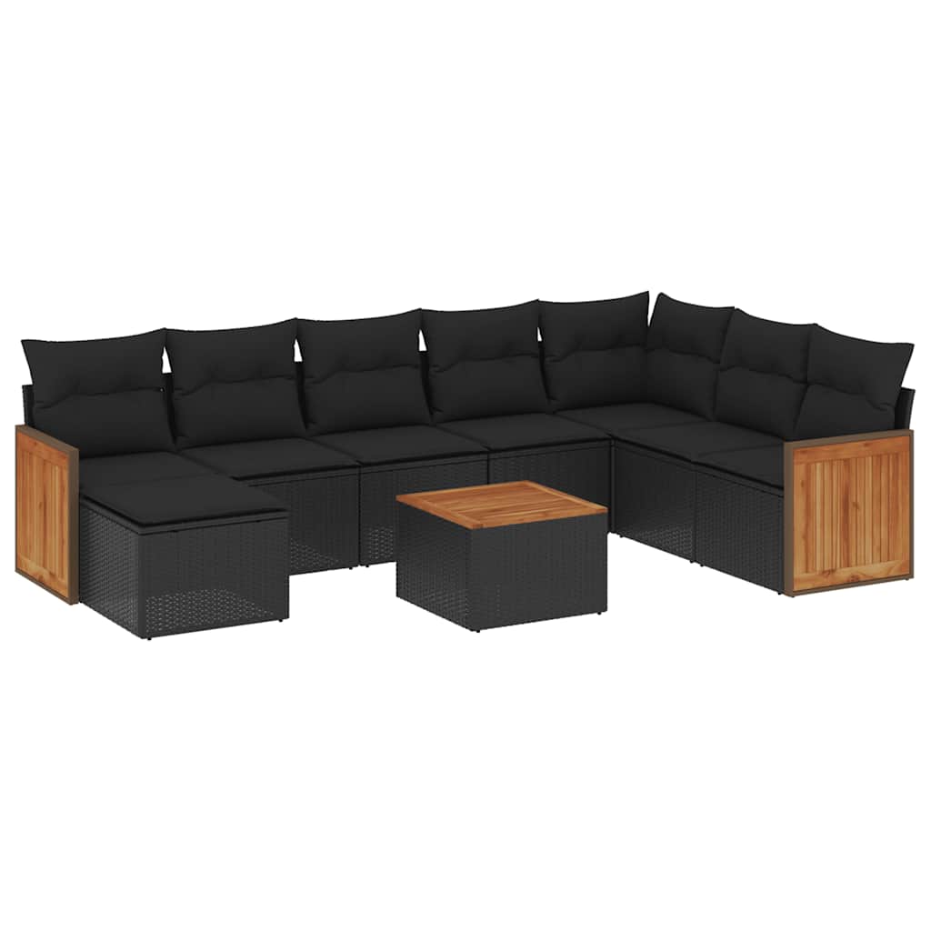 Set Divani da Giardino 9 pz con Cuscini Nero in Polyrattan | homemem39
