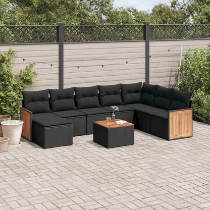 Set Divani da Giardino 9 pz con Cuscini Nero in Polyrattan - homemem39