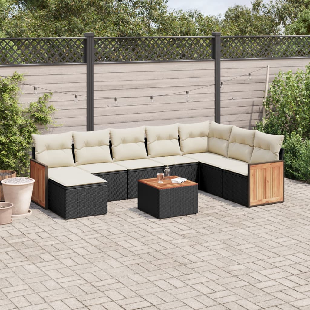 Set Divani da Giardino 9 pz con Cuscini Nero in Polyrattan - homemem39