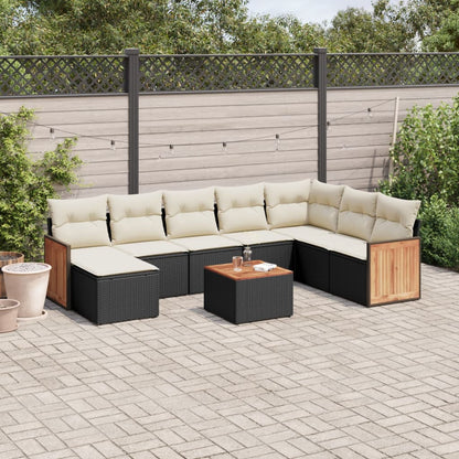 Set Divani da Giardino 9 pz con Cuscini Nero in Polyrattan - homemem39