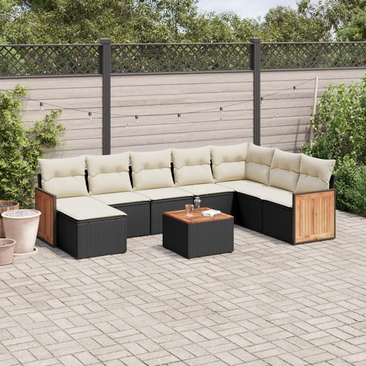 Set Divani da Giardino 9 pz con Cuscini Nero in Polyrattan - homemem39