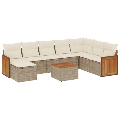 Set Divano da Giardino 9 pz con Cuscini Beige in Polyrattan - homemem39
