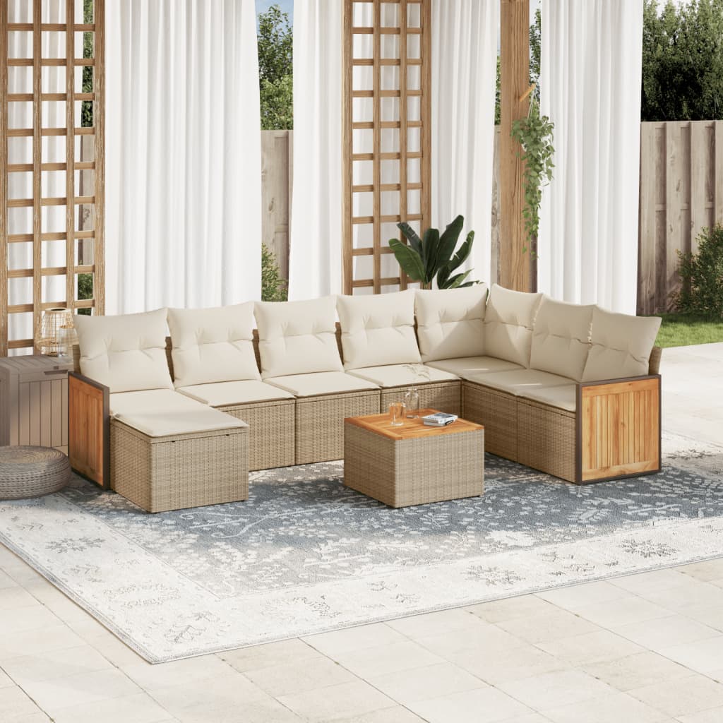 Set Divano da Giardino 9 pz con Cuscini Beige in Polyrattan - homemem39