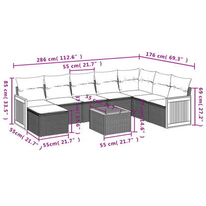 Set Divano da Giardino 9 pz con Cuscini Grigio in Polyrattan | homemem39