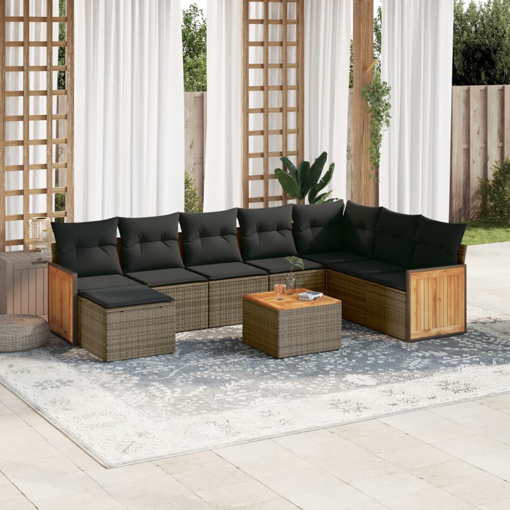 Set Divano da Giardino 9 pz con Cuscini Grigio in Polyrattan | homemem39