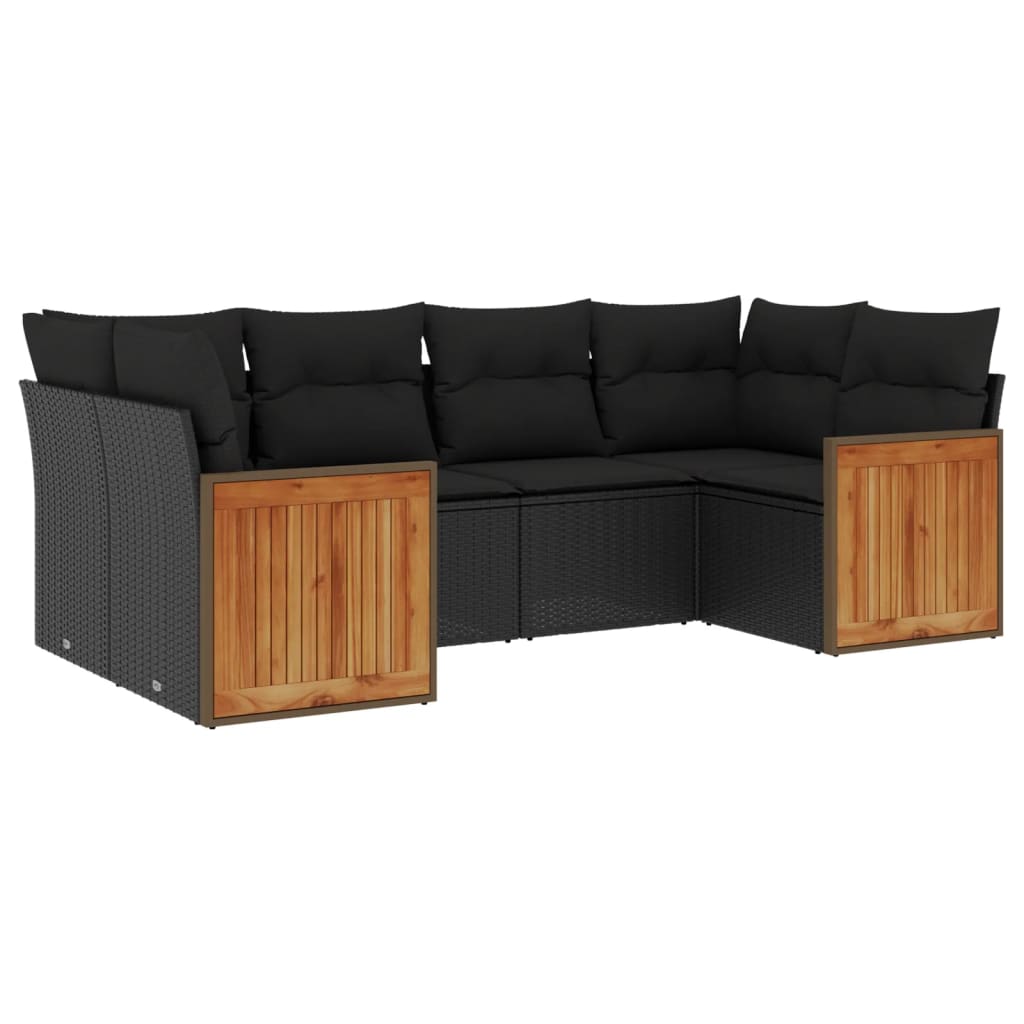 Set Divano da Giardino 6 pz con Cuscini Nero in Polyrattan | homemem39