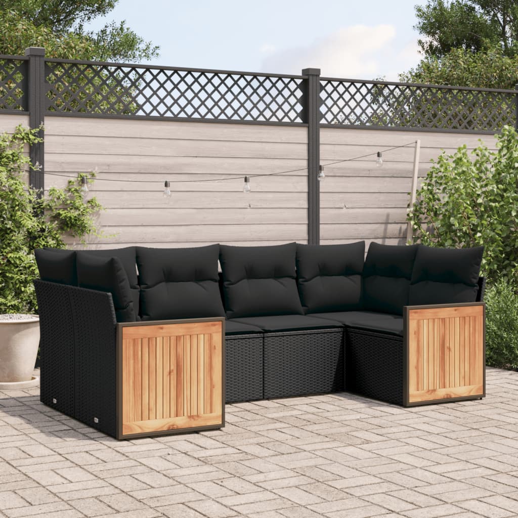 Set Divano da Giardino 6 pz con Cuscini Nero in Polyrattan | homemem39