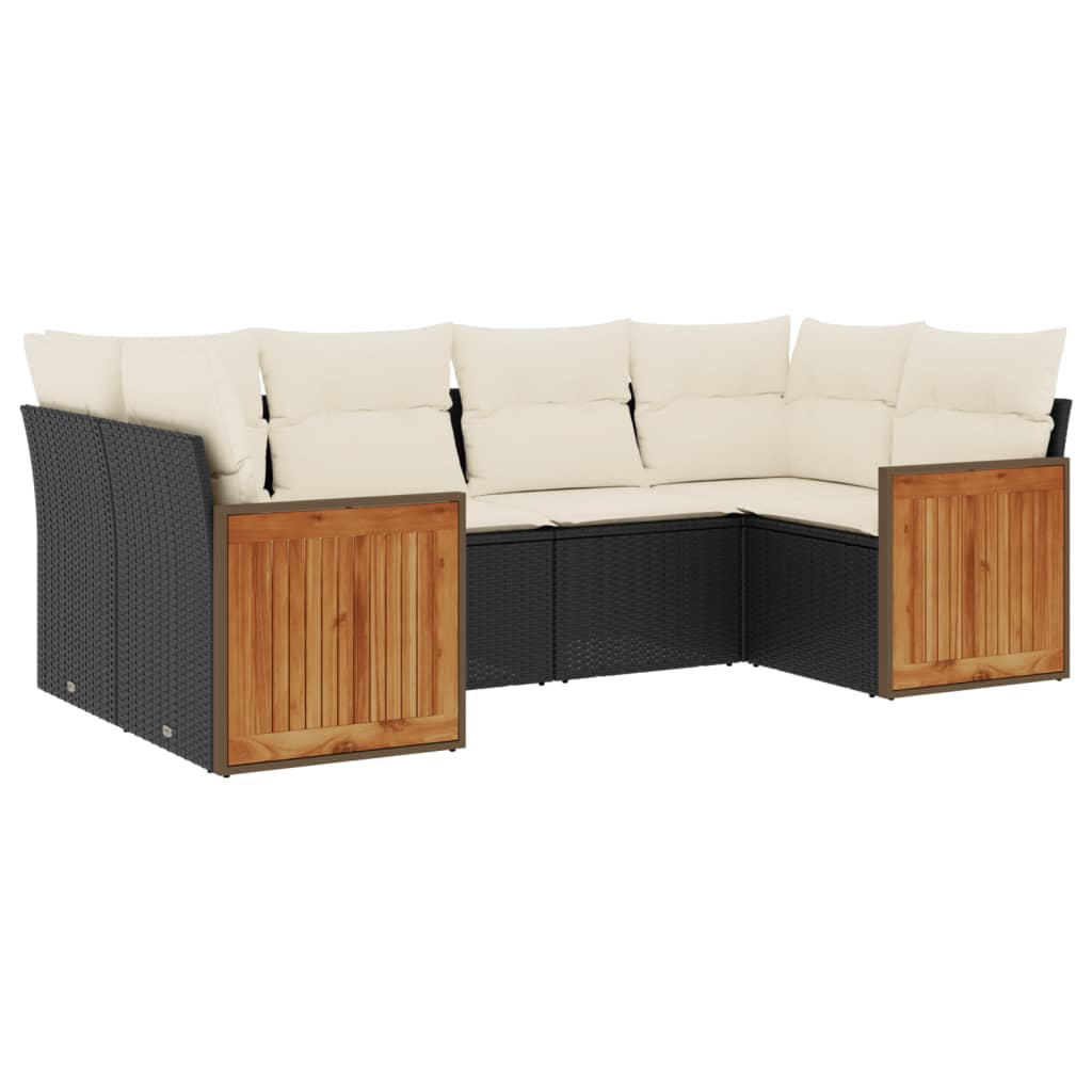 Set Divano da Giardino 6 pz con Cuscini Nero in Polyrattan - homemem39