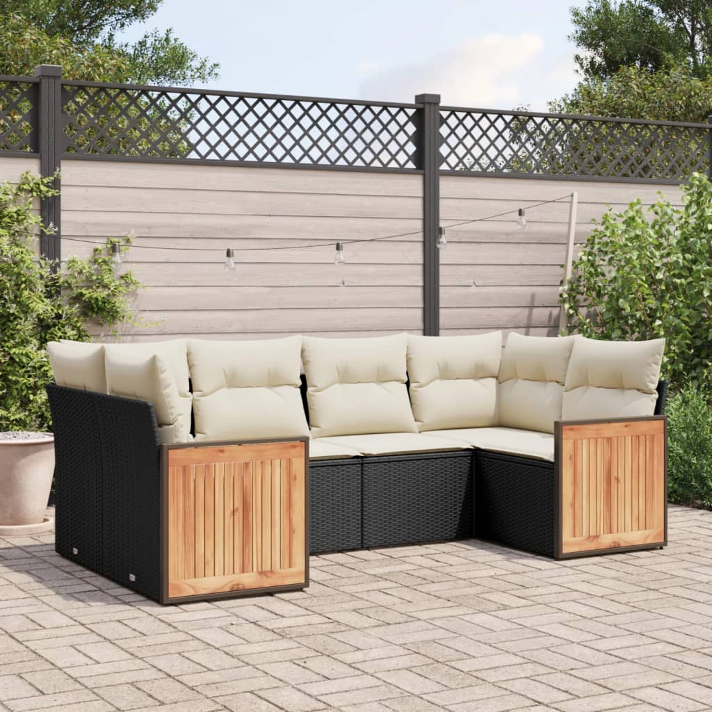 Set Divano da Giardino 6 pz con Cuscini Nero in Polyrattan | homemem39