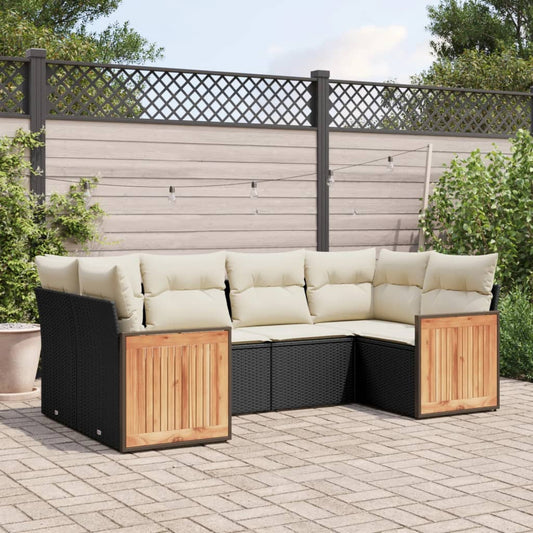 Set Divano da Giardino 6 pz con Cuscini Nero in Polyrattan - homemem39