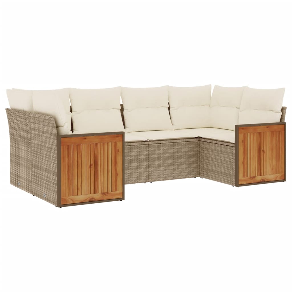 Set Divano da Giardino 6 pz con Cuscini Beige in Polyrattan - homemem39