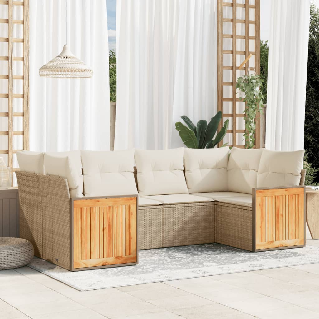 Set Divano da Giardino 6 pz con Cuscini Beige in Polyrattan - homemem39