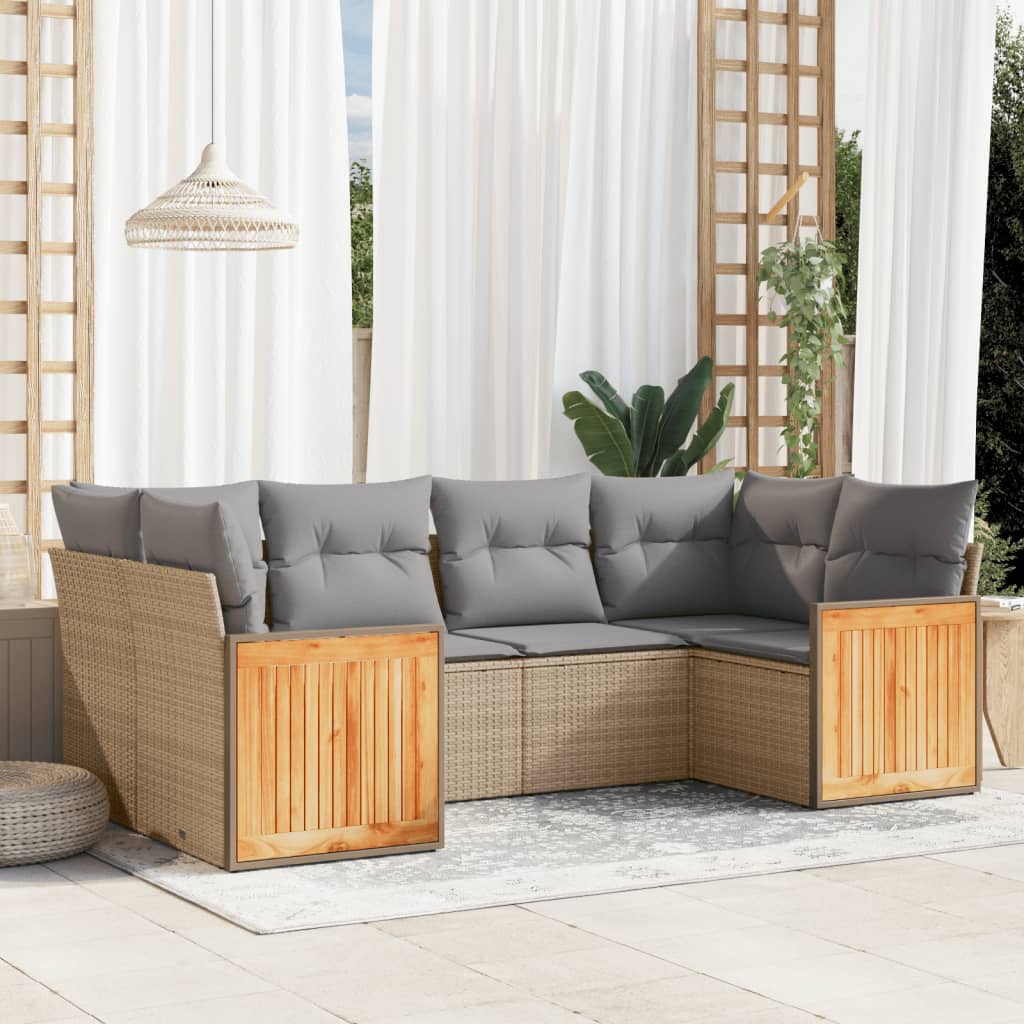 Set Divano da Giardino 6 pz con Cuscini Beige in Polyrattan - homemem39