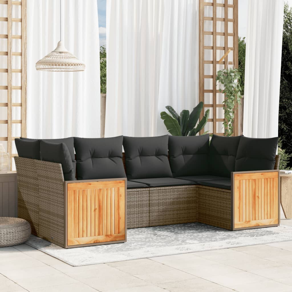 Set Divano da Giardino 6 pz con Cuscini Grigio in Polyrattan | homemem39